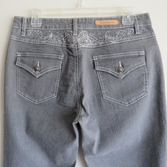New Women’s COS Jeans Med Rise Gray Embroidered Flap Pockets Jeans size 10 - Picture 5 of 12